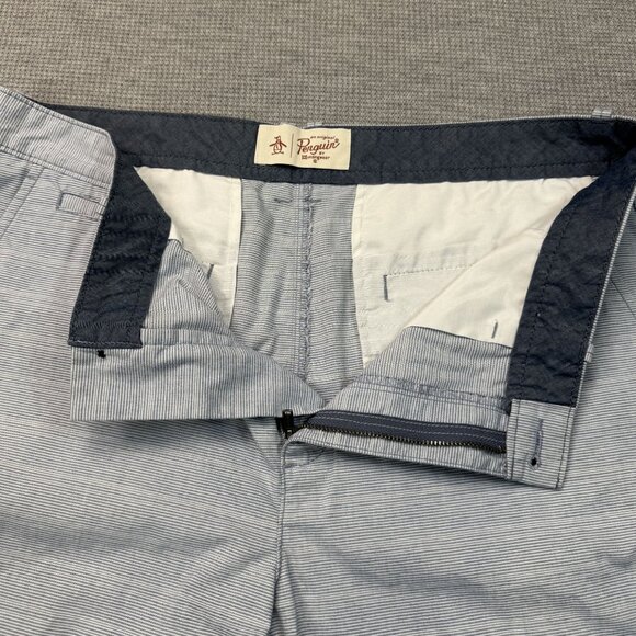 Original Penguin Pinstriped Flat-Front Mens Shorts Blue White Munsingwear Sz 34 - Picture 6 of 13